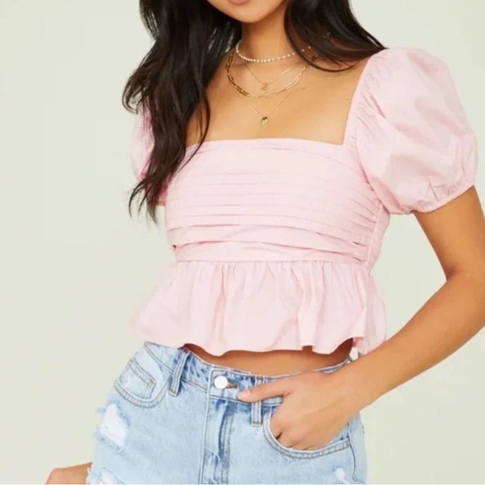 ALTAR’D STATE - Serenity Smocked Peplum Top in Light Pink New Without Tags XS